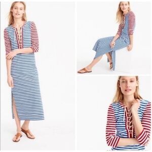 J CREW Sammie Stripe Baltic Maxi Dress, Lace Up Tie Front, Sz L